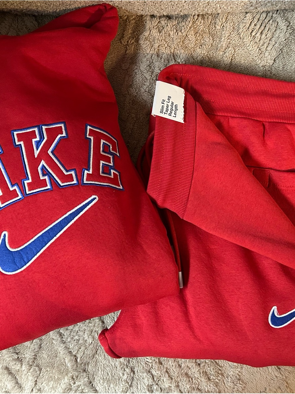 NWT Nike Red Sweatshirt and Joggers with Blue Swoosh